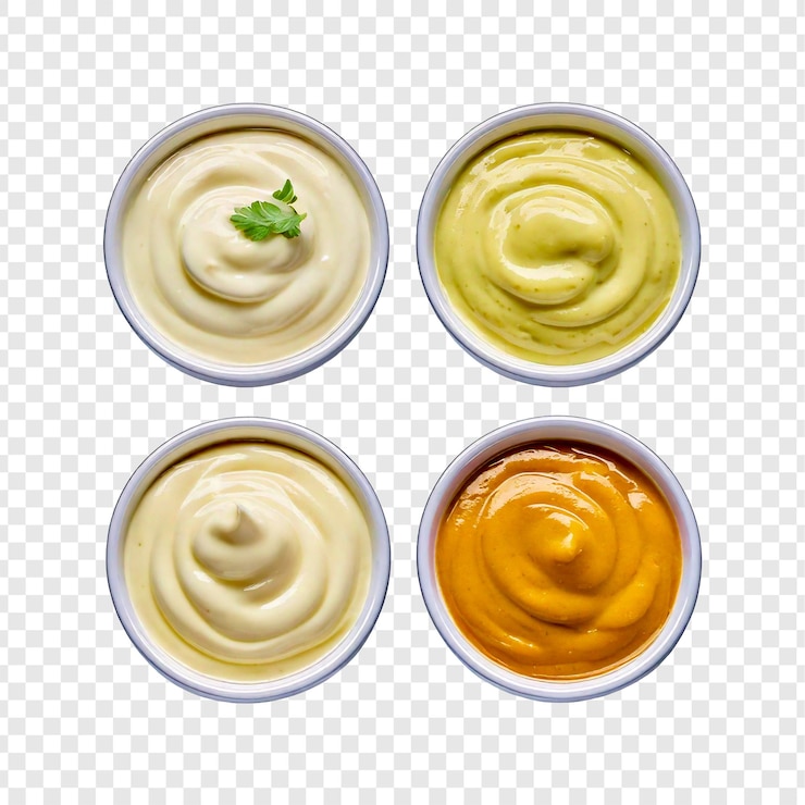 PSD 4つの小さなボウルで異なるディップが入っています