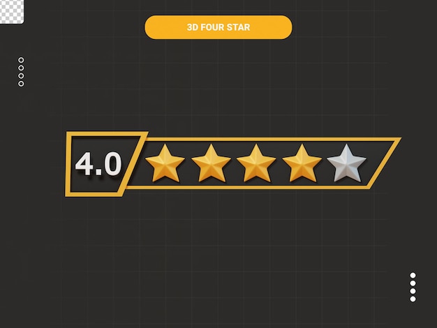 PSD four star rating label 3d icon