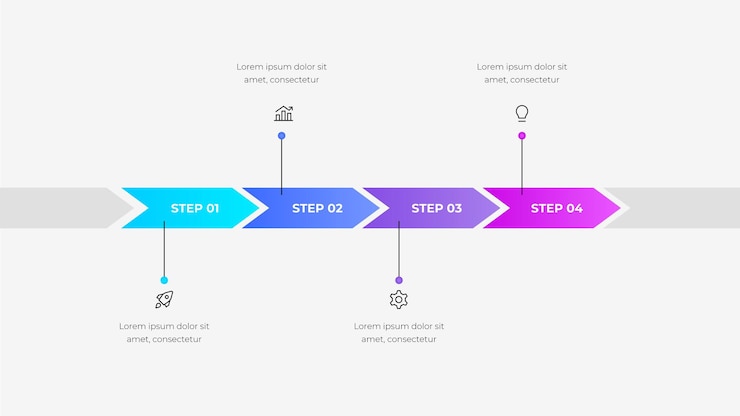 PSD four step arrow infographic for business process
