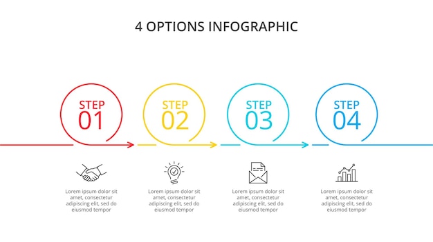 PSD 타임 라인 비즈니스 개발 프로세스의 4 개의 얇은 선 원 infographics 개념