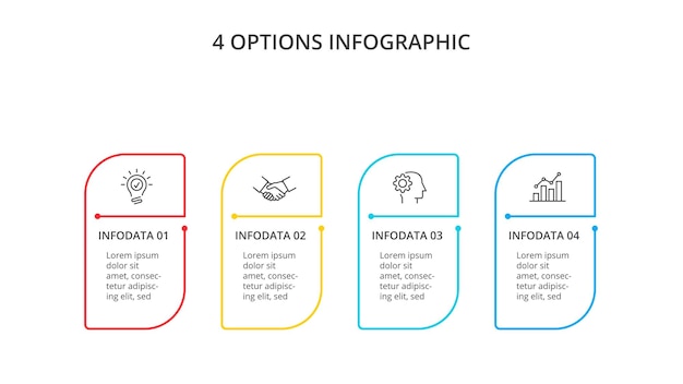 PSD 4つのオプションでプレゼンテーション用の4つの細い線のインフォグラフィックバナーテンプレート