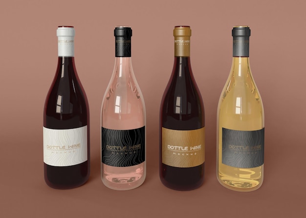 PSD four wine bottles mockup