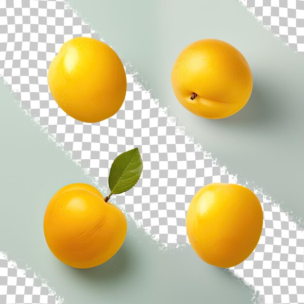 Four yellow plums on transparent background