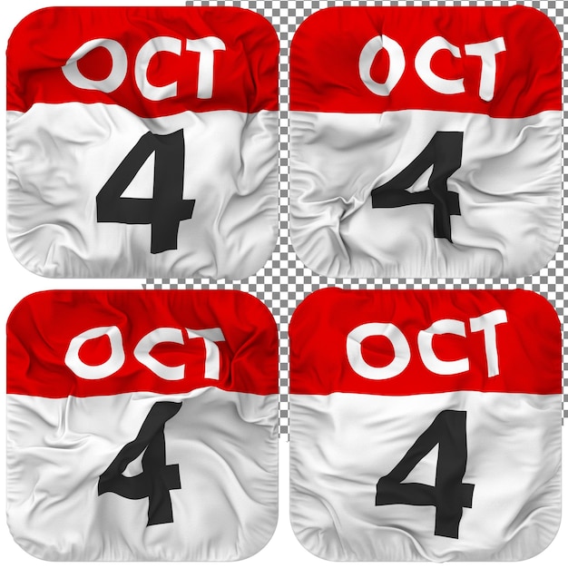 PSD fourth 4th october date calendar icon isolated four waving style bump texture 3d rendering