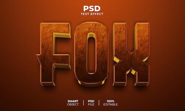 PSD Редактируемый текстовый эффект fox 3d