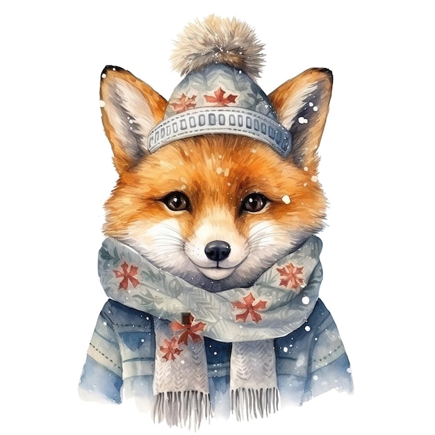 PSD fox draagt winterkleding voor kerst evenement waterverf stijl ai gegenereerd