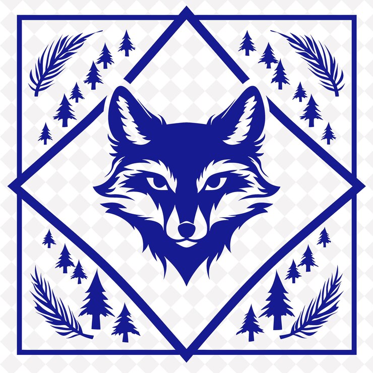 PSD fox icon sly emblem with forest border cunning fox with a mi illustration animal vector art design