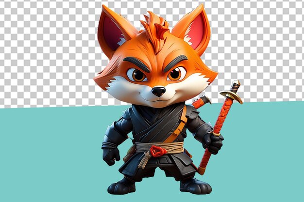 Fox ninja cartoon 3d character on white background