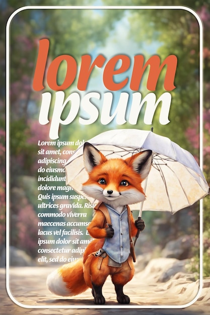 PSD fox poster with umbrella psd template