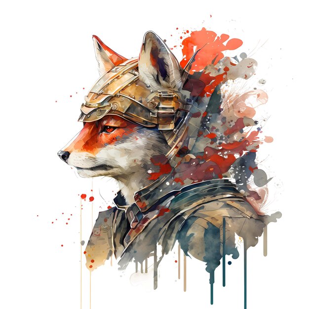 Fox samurai warrior portrait animal 4096px png transparent 300dpi for tshirt clipart frame