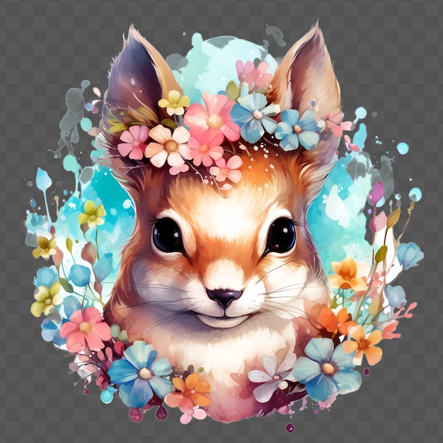 PSD a fox with a flower wreath on its head