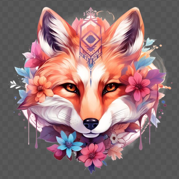 PSD a fox with flowers and a design that says fox