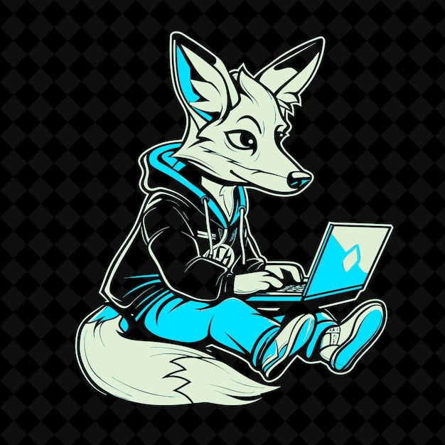 A fox with a laptop that says fox on it