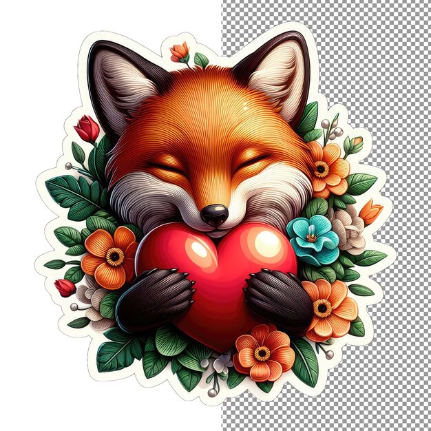 PSD foxy love heart in paws sticker