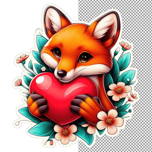 PSD foxy love heart in paws sticker