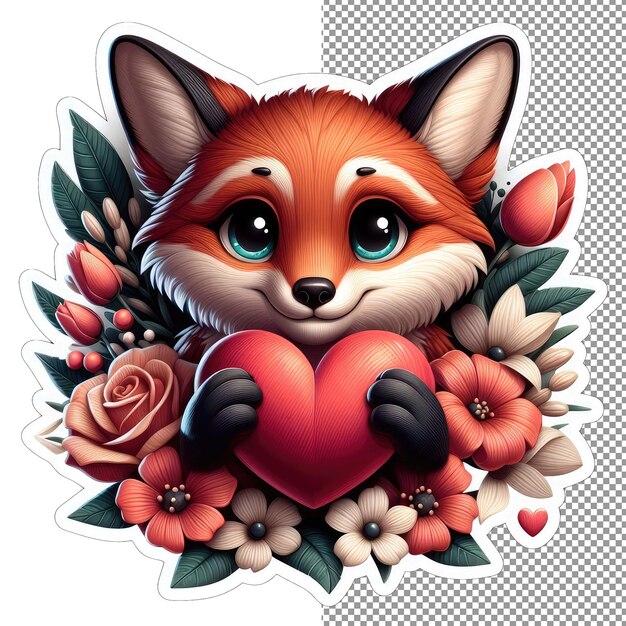 PSD foxy love heart in paws sticker