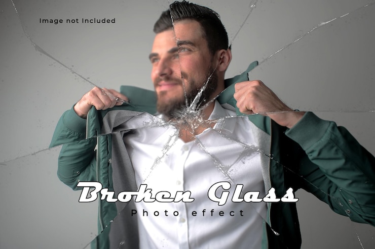 PSD fractal broken mirror glass texture photo effect template