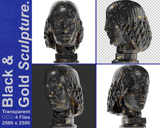 Fragment of a black marble statue female head perfect for graphic design websites and social media