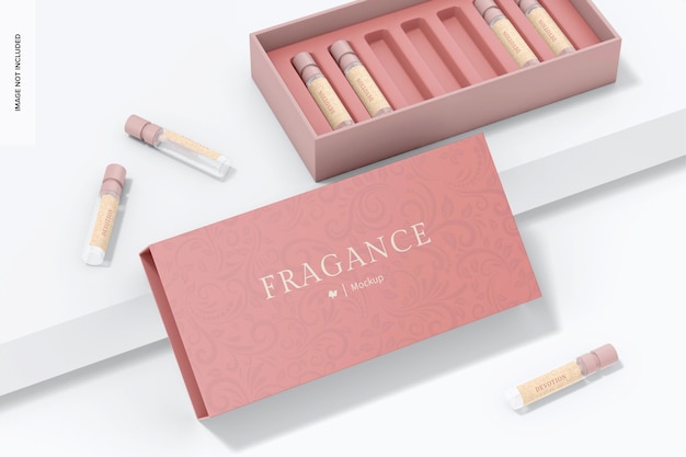 Fragrance Sample Box Mockup, Leaned