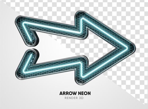 Frame arrow blue with grid and neon texture in realistic 3d render with transparent background