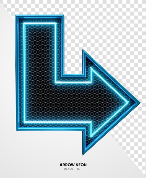 Frame arrow blue with grid and neon texture in realistic 3d render with transparent background