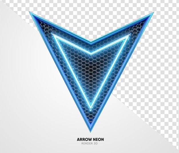 PSD frame arrow blue with grid and neon texture in realistic 3d render with transparent background