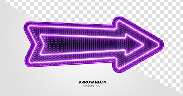 Frame arrow purple with grid and neon texture in realistic 3d render with transparent background