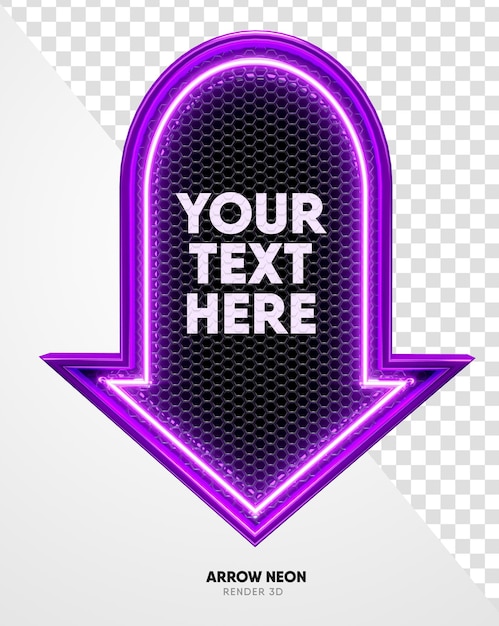 frame arrow purple with grid and neon texture in realistic 3d render with transparent background
