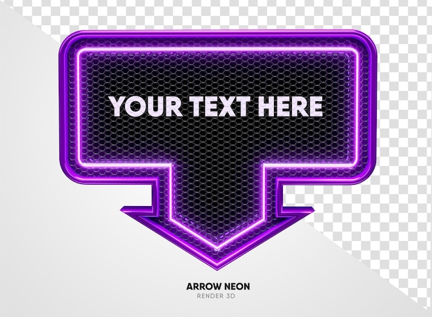 frame arrow purple with grid and neon texture in realistic 3d render with transparent background