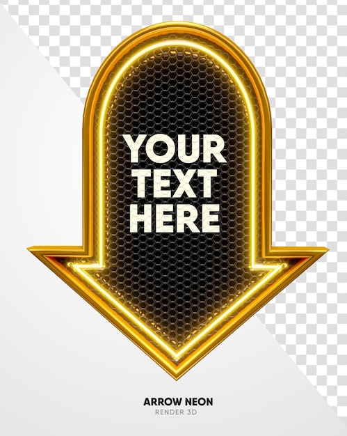 Frame arrow yellow with grid and neon texture in realistic 3d render with transparent background