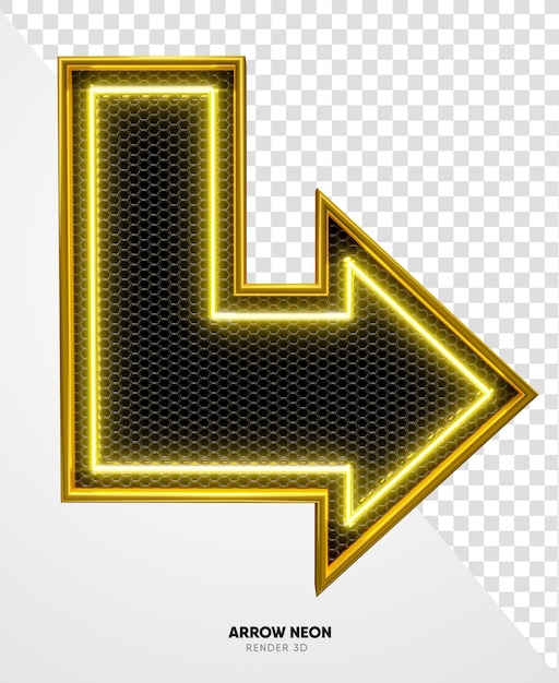 Frame arrow yellow with grid and neon texture in realistic 3d render with transparent background