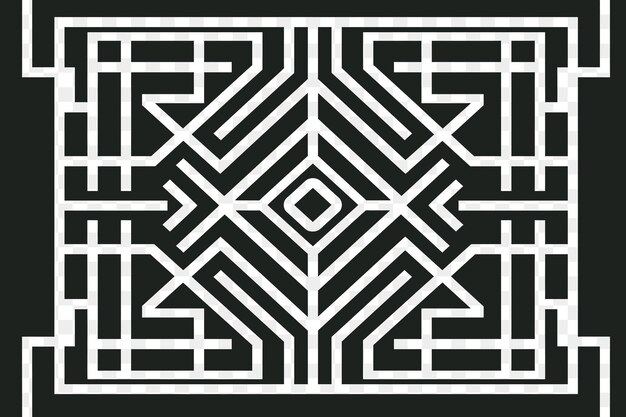 PSD quadro di art deco di geometria di sfondo cinese blac outline art tattoo ink design