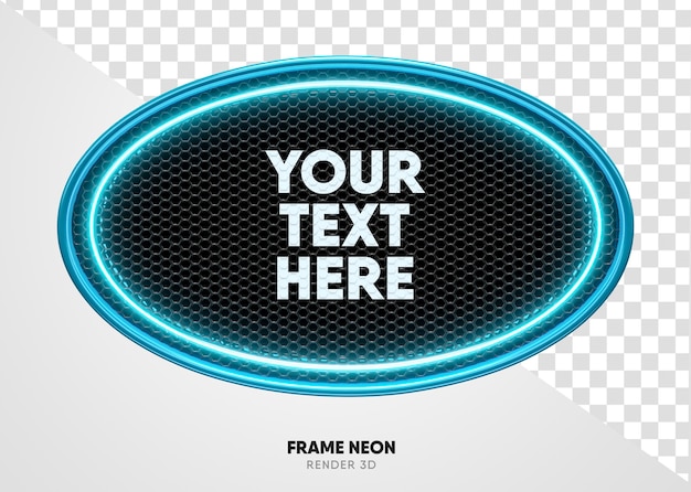 Frame blue with grid and neon texture in realistic 3d render with transparent background