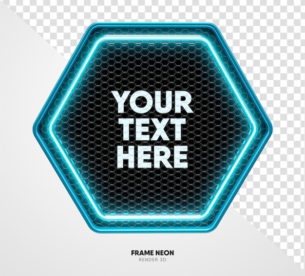 Frame blue with grid and neon texture in realistic 3d render with transparent background