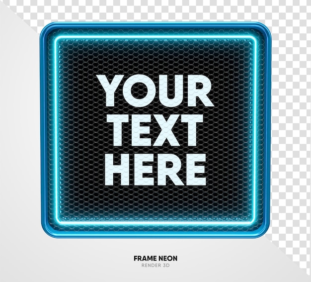 PSD frame blue with grid and neon texture in realistic 3d render with transparent background