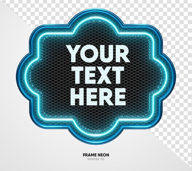 Frame blue with grid and neon texture in realistic 3d render with transparent background