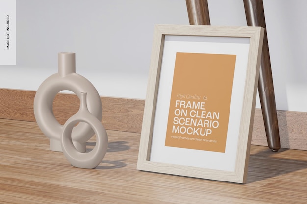 Frame on clean scenario mockup, on floor