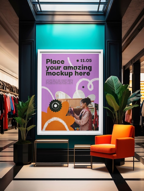 PSD frame design mockup in store