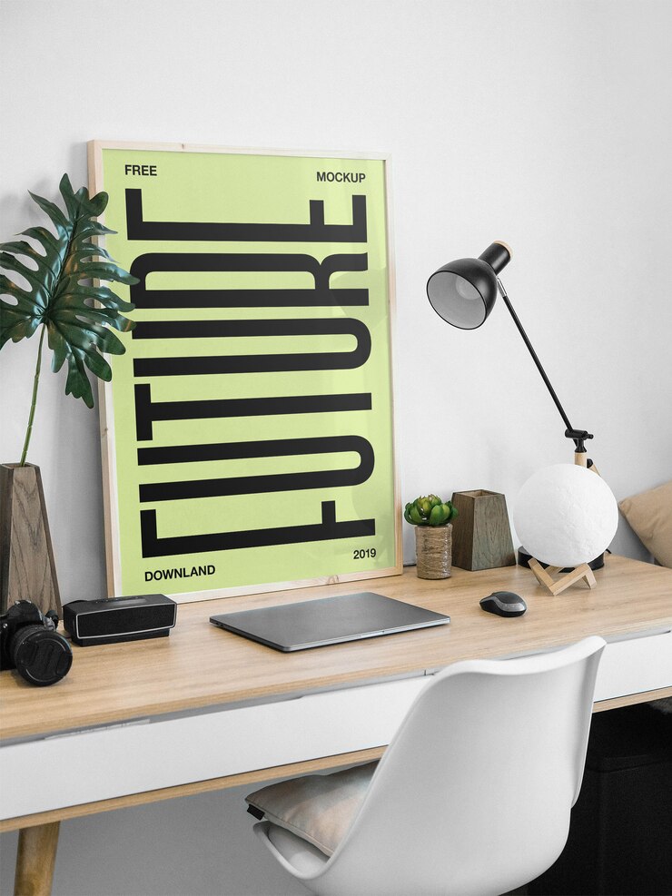 Frame on desk mockup 