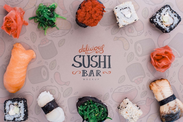 PSD frame of deslicious sushi rolls