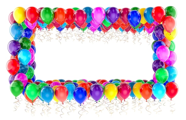 frame from colored party balloons 3d rendering isolated on transparent background
