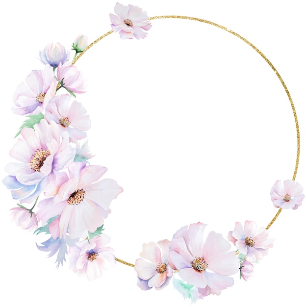Frame gemaakt met waterverf roze pioen bloemen en bladeren pastel bruiloft geïsoleerde illustratie