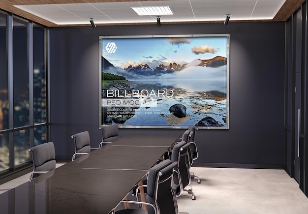 PSD frame hanging on office wall mockup