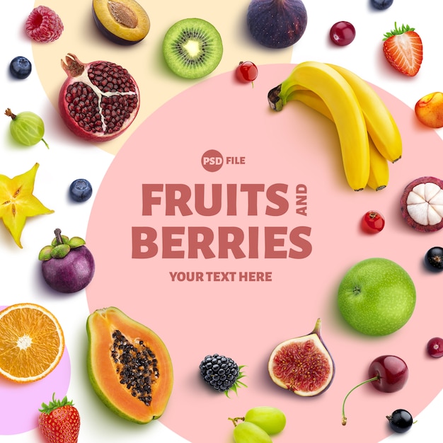 PSD frame made of fruits and berries