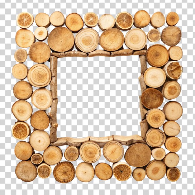 PSD frame made with wooden stump slices isolated on transparent background