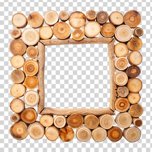 PSD frame made with wooden stump slices isolated on transparent background