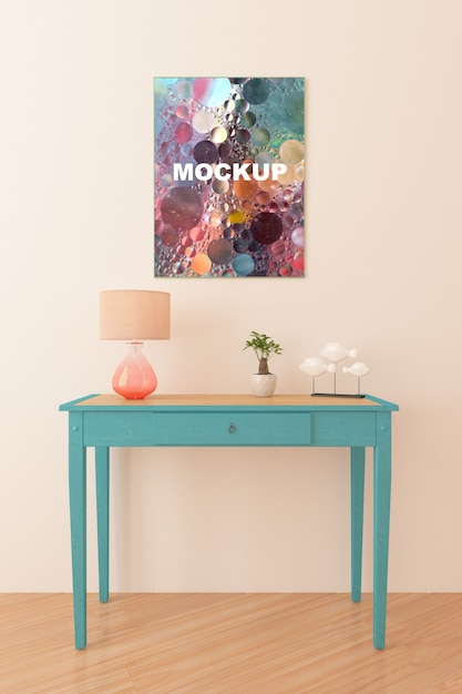 PSD frame mockup boven een kleine tafel