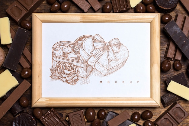 Frame mockup on chocolate background