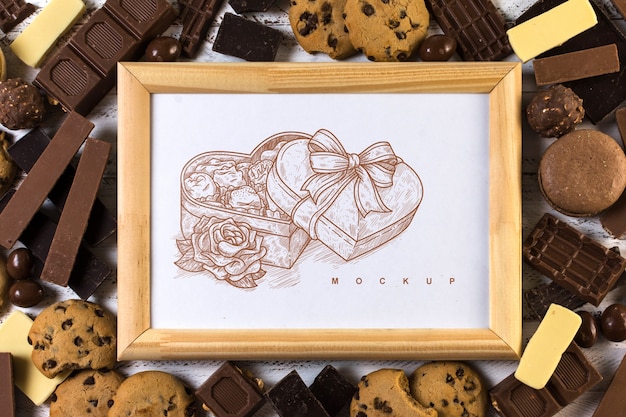 PSD frame mockup on chocolate background