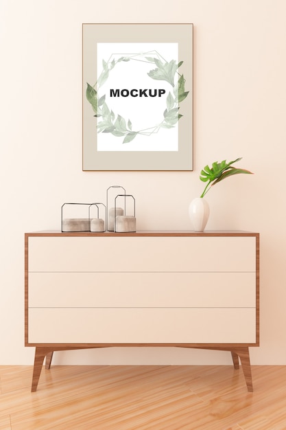 PSD frame mockup above cupboard